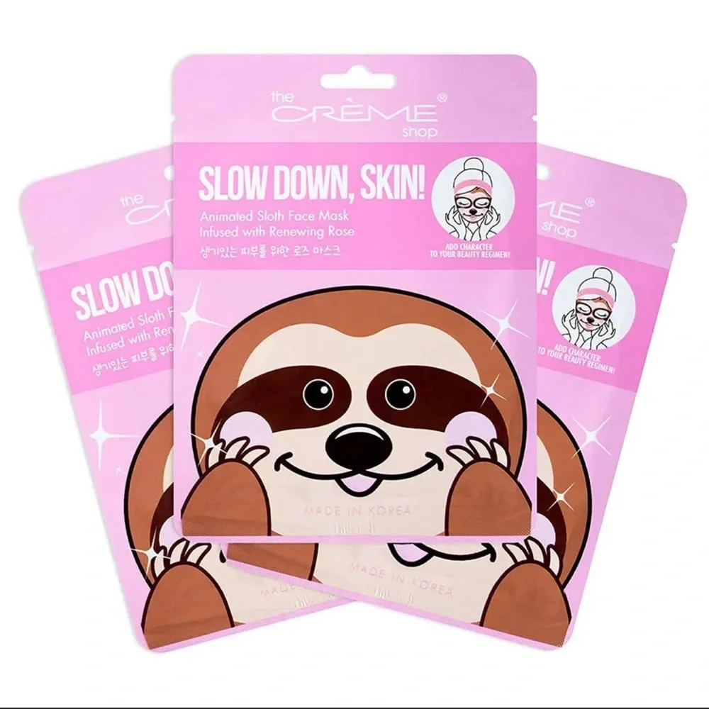 The Creme Shop Slow Down Skin Animated Sloth‎ Face Mask Renewing Rose 3 Pack